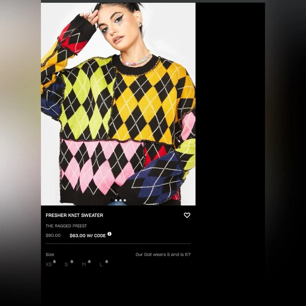THE RAGGED PRIEST | The Fresher Knit Argyle Sweater, Size Small